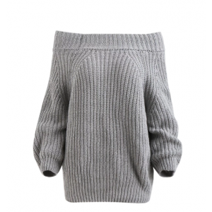 Off The Shoulder Pullover Chunky Sweater - Gray 